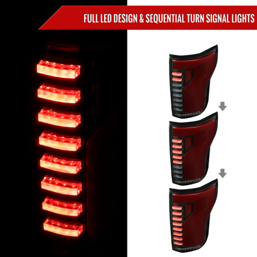 Spec-D Tuning F-150 LED Red Bar Tail Lights w/ Sequential Turn Signals - Black Housing, Smoked Lens (2015-2017)