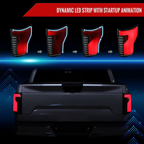 Spec-D Tuning F-150 LED Red Bar Tail Lights w/ Sequential Turn Signals - Black Housing, Smoked Lens (2015-2017)