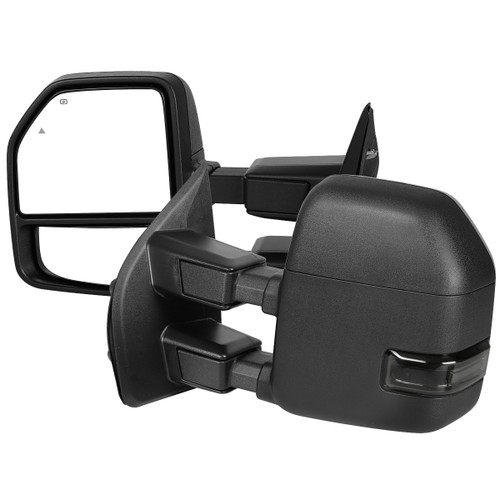 Spec-D Tuning RMX-F25017F1GH-P-FS F-250 Power Adjustable, Heated, BSM, ATS Tow Mirrors - Black w/ Smoked LED Turn Signals, Puddle, Clearnace & Auxiliary Lights (2017-2019)