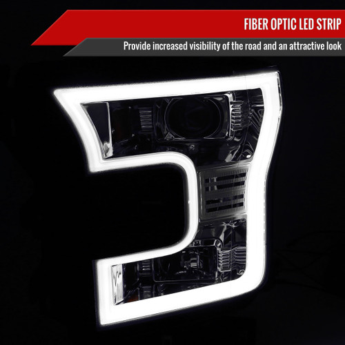 Spec-D Tuning F-150 Projector Headlights w/ LED Bars - Chrome Housing, Clear Lens (2015-2017)