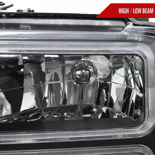 Spec-D Tuning F-250 Factory Style Headlights w/ Dual LED C-Bars - Matte Black Housing, Clear Lens (2005-2007)