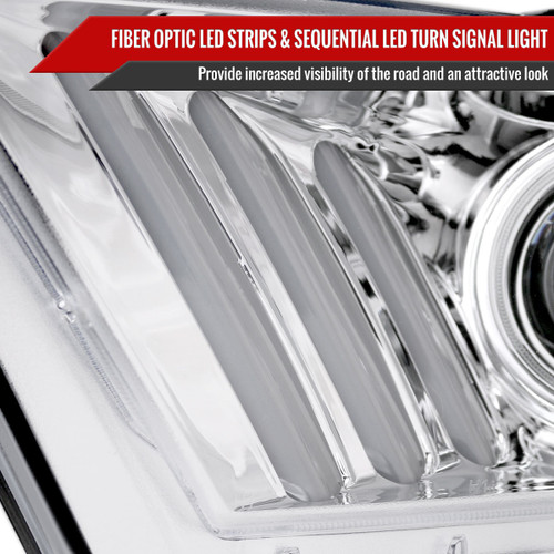 Spec-D Tuning Mustang  Sequential LED Bar Projector Headlights - Chrome Housing, Clear Lens (2010-2014)
