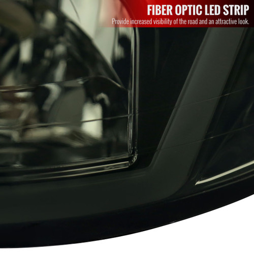 Spec-D Tuning Mustang LED Bar Factory Style Headlights w/ Amber Reflector - Chrome Housing, Smoked Lens (1999-2004)