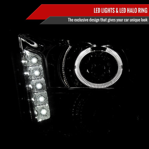 Spec-D Tuning Mustang Halo Projectro Headlights w/ LED Strip - Chrome Housing, Clear Lens (2005-2009)