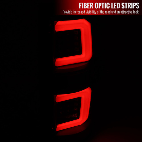 Spec-D Tuning F-150 LED Tail Lights w/ Red C-Bars - Matte Black Housing, Clear Lens (2009-2014)