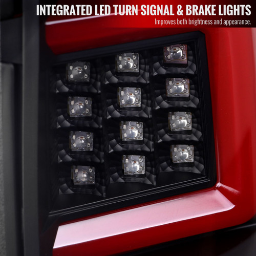 Spec-D Tuning F-150 LED Tail Lights w/ Red C-Bars - Matte Black Housing, Clear Lens (2009-2014)