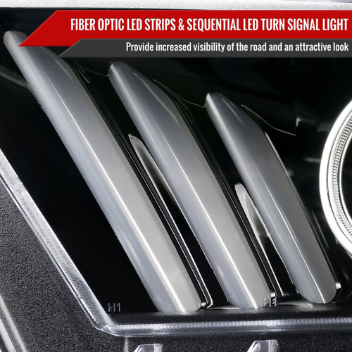 Spec-D Tuning Mustang  Sequential LED Bar Projector Headlights - Jet Black Housing, Clear Lens (2010-2014)