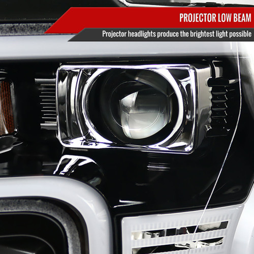 Spec-D Tuning F-150 Projector Headlights w/ LED Bars - Jet Black Housing, Clear Lens (2015-2017)