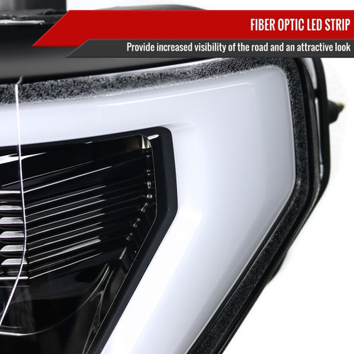 Spec-D Tuning F-150 Projector Headlights w/ LED Bars - Jet Black Housing, Clear Lens (2015-2017)
