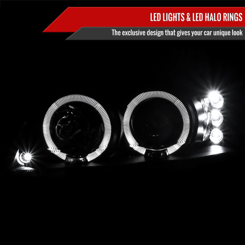 Spec-D Tuning Mustang Dual Halo Projector Headlights - Matte Black Housing, Clear Lens (1999-2004)
