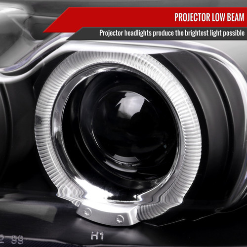 Spec-D Tuning Mustang Dual Halo Projector Headlights - Matte Black Housing, Clear Lens (1999-2004)