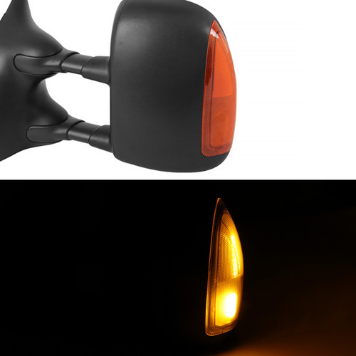 Spec-D Tuning F-250 Power Adjustable, Heated Tow Mirrors - Black w/ Amber LED Turn Signals (1999-2007)