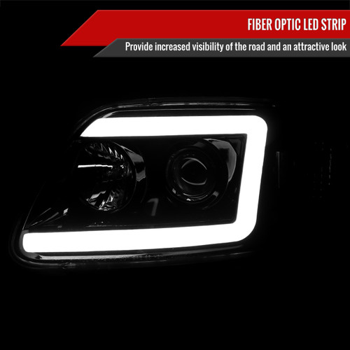 Spec-D Tuning F-150 Projector Headlights w/ LED C-Bars - Jet Black Housing, Clear Lens (1997-2003)