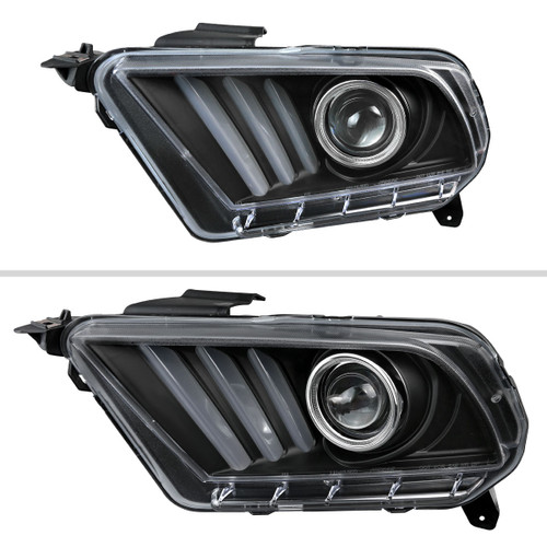Spec-D Tuning Mustang  Sequential LED Bar Projector Headlights - Matte Black Housing, Clear Lens (2010-2014)