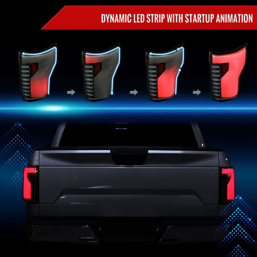 Spec-D Tuning F-150 LED White Bar Tail Lights w/ Sequential Turn Signals - Black Housing, Smoked Lens (2018-2020)