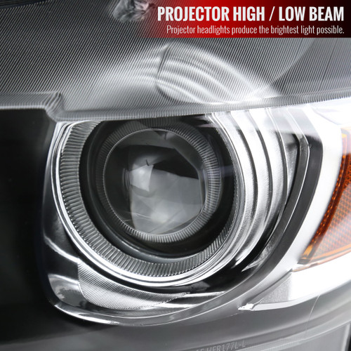 Spec-D Tuning Mustang Xenon HID Switchback Sequential Projector Headlights w/ LED Bars - Matte Black Housing, Clear Lens (2015-2017)