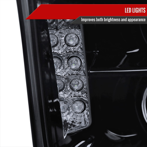 Spec-D Tuning Mustang Halo Projectro Headlights w/ LED Strip - Gloss Black Housing, Smoked Lens (2005-2009)