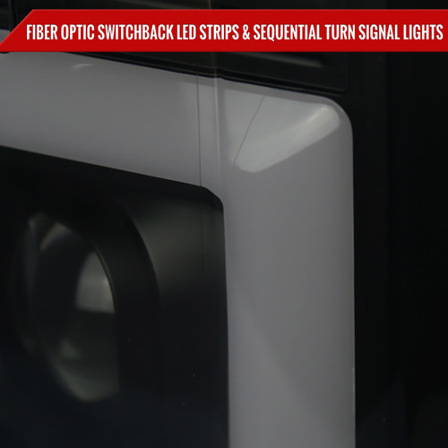 Spec-D Tuning F-250 Projector Headlights w/ Sequential Turn Signal Dual LED C-Bars - Gloss Black Housing, Smoked Lens (2017-2019)