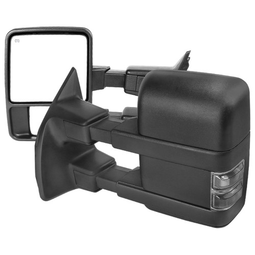 Spec-D Tuning RMX-F25099G2GH-P-FS F-250 Power Adjustable, Heated Tow Mirrors - Black w/ Smoked Turn Signals (1999-2015)