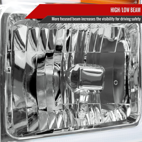 Spec-D Tuning F-250 Factory Style Headlights w/ LED C-Bars & Sequential Signals - Chrome Housing, Clear Lens (2008-2010)