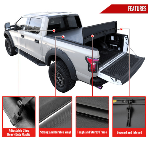 Spec-D Tuning F-150 Soft Quad Fold Bed Cover - 6.5ft Bed (2004-2014)