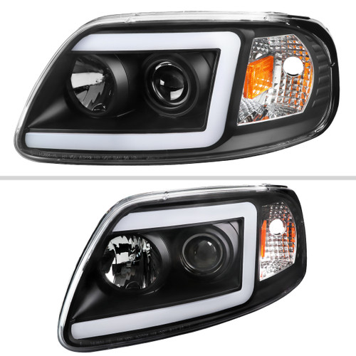 Spec-D Tuning F-150 Projector Headlights w/ LED C-Bars - Black Housing, Clear Lens (1997-2003)