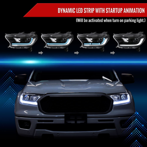 Spec-D Tuning Ranger Switchback Sequential LED Bar Projector Headlights  - Matte Black Housing, Clear Lens (2019-2022)