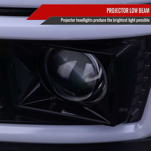 Spec-D Tuning F-250 Projector Headlights w/ Dual LED C-Bars & Sequential Signals - Gloss Black Housing, Smoked Lens (2008-2010)
