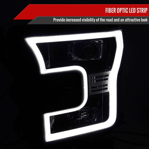 Spec-D Tuning F-150 Projector Headlights w/ LED Bars - Black Housing, Smoked Lens (2015-2017)