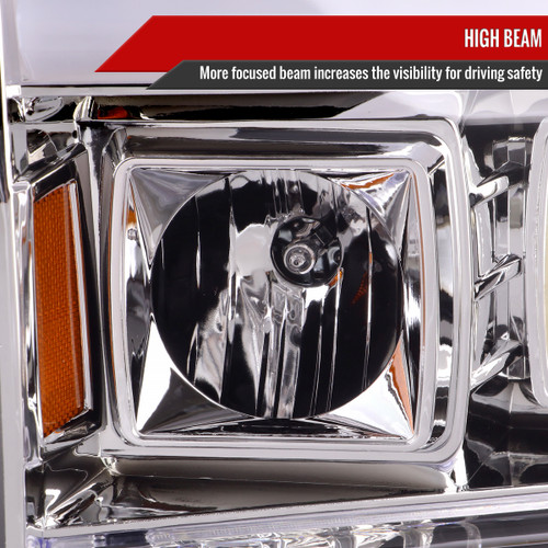 Spec-D Tuning F-250 Projector Headlights w/ LED C-Bars - Chrome Housing, Clear Lens (1999-2004)