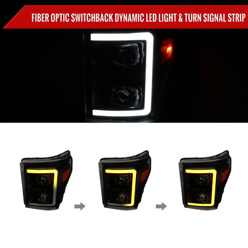 Spec-D Tuning F-250 Projector Headlights w/ Sequential Turn Signal LED C-Bars - Black Housing, Smoked Lens (2011-2016)