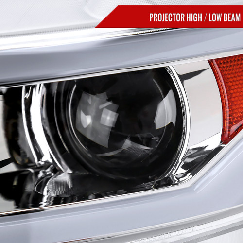 Spec-D Tuning Mustang Xenon HID Projector Headlights w/ LED Strips - Chrome Housing, Clear Lens (2015-2017)