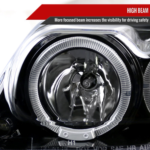 Spec-D Tuning Mustang Dual Halo Projector Headlights - Jet Black Housing, Clear Lens (1999-2004)