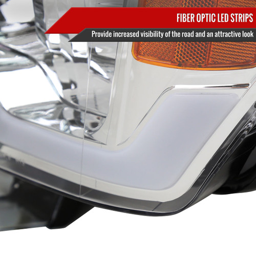 Spec-D Tuning F-150 Projector Headlights w/ LED Bars - Chrome Housing, Clear Lens (2009-2014)