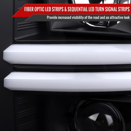 Spec-D Tuning F-250 Projector Headlights w/ Dual LED C-Bars & Sequential Signals - Matte Black Housing, Clear Lens (2008-2010)