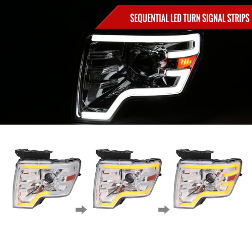 Spec-D Tuning F-150 Projector Headlights w/ Switchback Sequential LED C-Bars - Chrome Housing, Clear Lens (2009-2014)