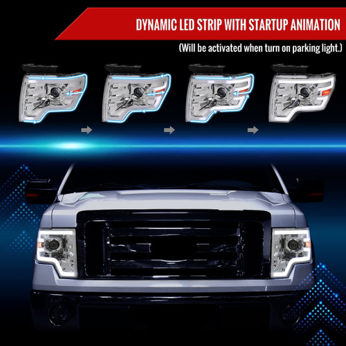 Spec-D Tuning F-150 Projector Headlights w/ Switchback Sequential LED C-Bars - Chrome Housing, Clear Lens (2009-2014)