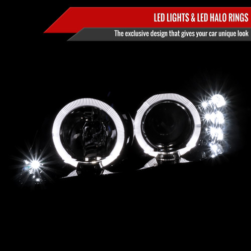 Spec-D Tuning Mustang  Dual Halo Projector Headlights - Gloss Black Housing, Smoked Lens (1999-2004)