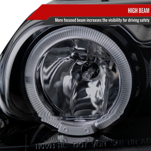 Spec-D Tuning Mustang  Dual Halo Projector Headlights - Gloss Black Housing, Smoked Lens (1999-2004)