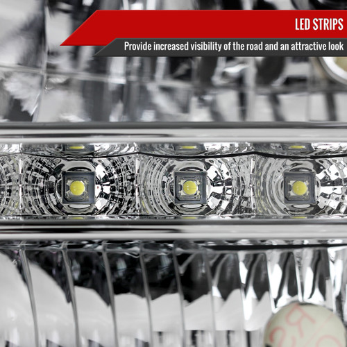 Spec-D Tuning F-250 Crystal Headlights w/ SMD LED Light Strip - Chrome Housing, Clear Lens (1999-2004)