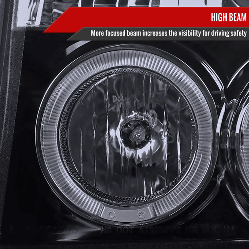 Spec-D Tuning F-150 Dual Halo Projector Headlights - Gloss Black Housing, Smoked Lens (1992-1996)