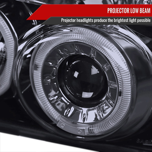 Spec-D Tuning F-150 Dual Halo Projector Headlights - Gloss Black Housing, Smoked Lens (1992-1996)