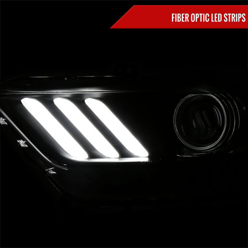 Spec-D Tuning Mustang Xenon HID Projector Headlights w/ LED Bars - Black Housing, Smoked Lens (2015-2017)