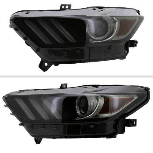 Spec-D Tuning Mustang Xenon HID Projector Headlights w/ LED Bars - Black Housing, Smoked Lens (2015-2017)