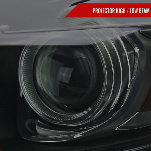Spec-D Tuning Mustang Xenon HID Projector Headlights w/ LED Bars - Black Housing, Smoked Lens (2015-2017)