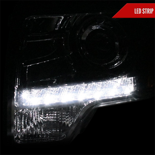 Spec-D Tuning F-150 Projector Headlights w/ LED Light Strip - Chrome Housing, Smoked Lens (2009-2014)
