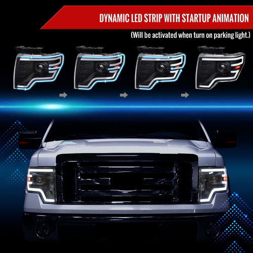 Spec-D Tuning F-150 Projector Headlights w/ Switchback Sequential LED C-Bars - Matte Black Housing, Clear Lens (2009-2014)