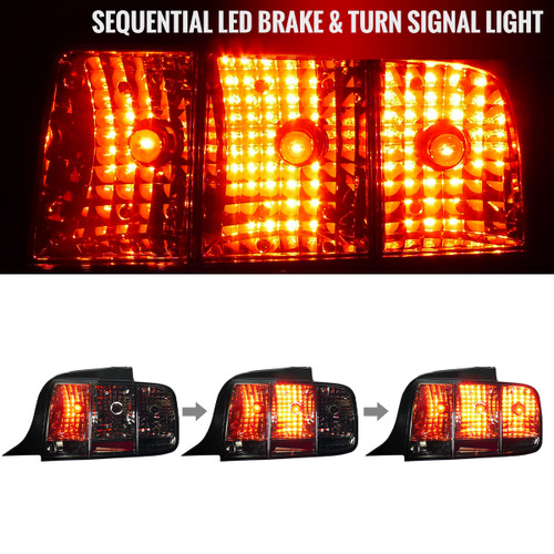 Spec-D Tuning Mustang  Sequential Tail Lights - Chrome Housing, Smoked Lens (2005-2009)