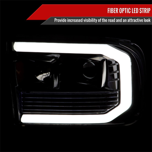 Spec-D Tuning F-250 Projector Headlights w/ LED C-Bars - Gloss Black Housing, Light Smoked Lens (1999-2004)