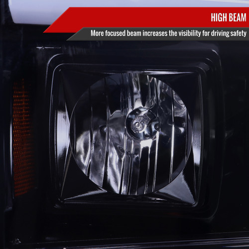 Spec-D Tuning F-250 Projector Headlights w/ LED C-Bars - Gloss Black Housing, Light Smoked Lens (1999-2004)